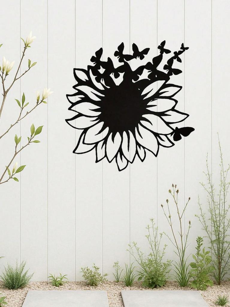Iron Black Metal Butterfly Wall Art, Sunflower Nature Decor for Living Room & Bedroom