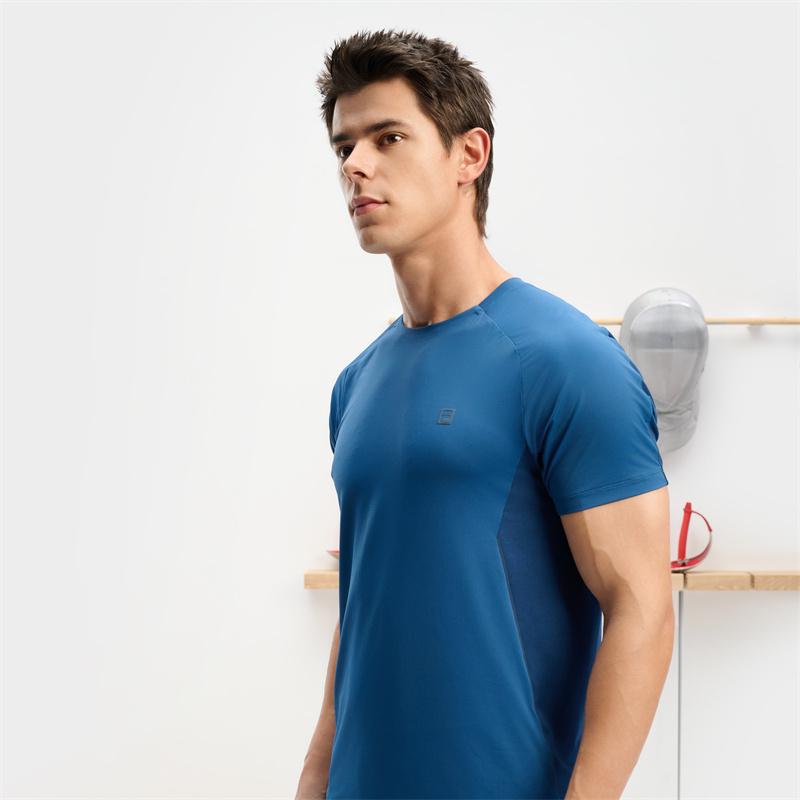 FILA T Shirts Men's Ice Dusty Blue Crew Neck Moderate Straight Fit A11M431116FBU