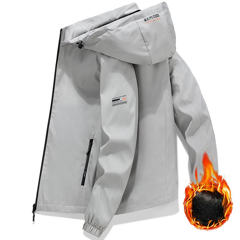 Jachetă pentru bărbați nouă de primăvară și toamnă Jachetă de vânt cu glugă la modă Jachetă casual îngroșată pentru bărbați Catifea pentru bărbați Opțional