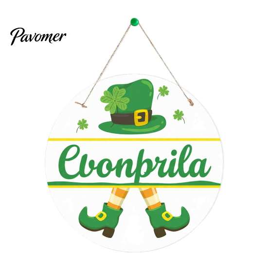 Weather Resistant Wood Sign St. Patrick's Day Wooden Door Sign, Luck Clover Green Hat Themed Hanging Outdoor Waterproof Holiday Plaque, Decorative
