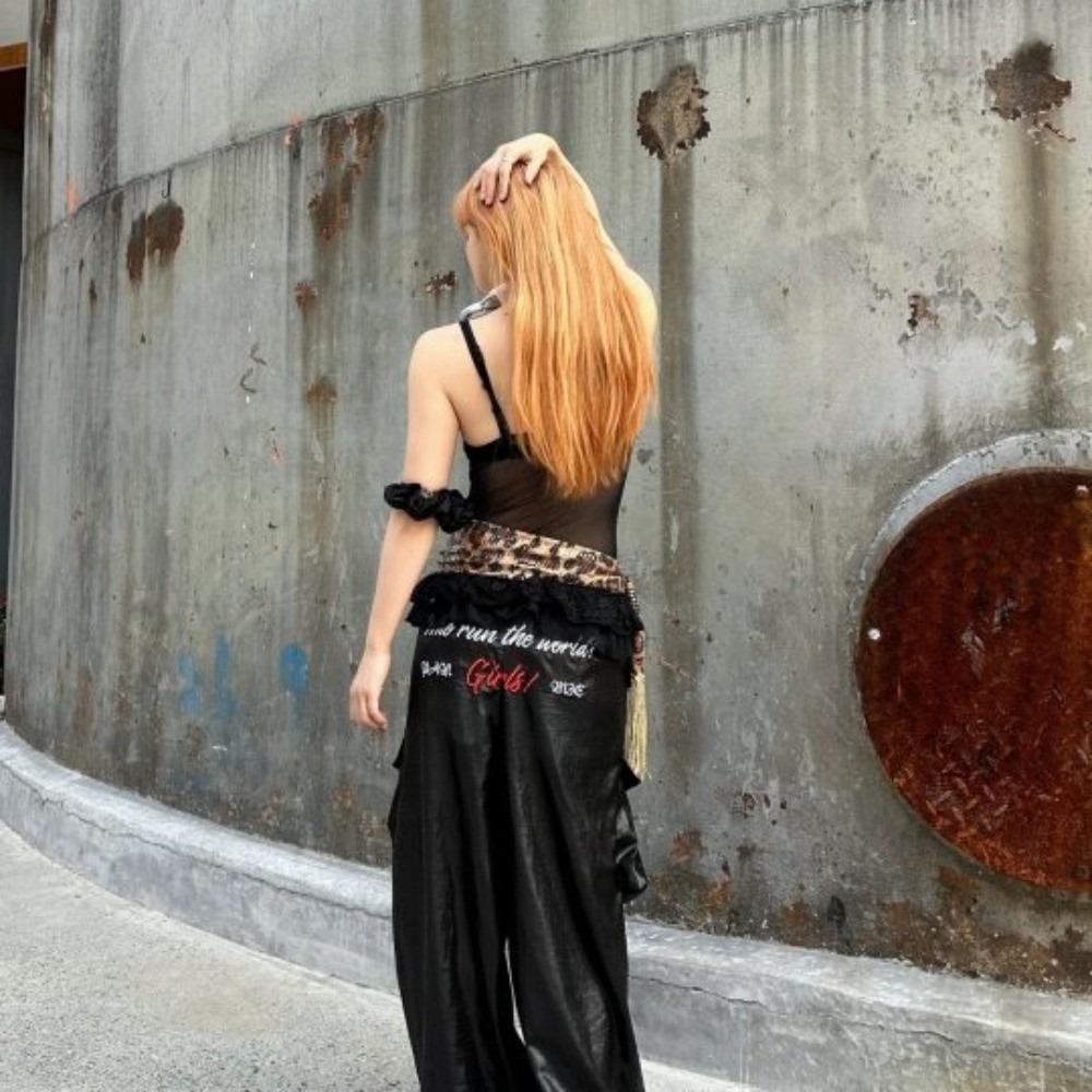 Hip-hop Tassels Leopard Print Belt Sequin Cargo Pants Waist Band Jazz Dance Hip Scarf  Streetwear