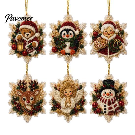 Acrylic Santa Hanging Ornaments 6 Pcs Christmas Pearl Art Ornaments, 2D Flat Holiday Tree Pendant, Effect Decoration for Home Wall Door Window