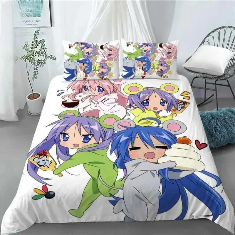 New Lucky Star 3D Print Anime Girl 3 PCS Duvet Cover Set Fashion Bedding Sets Comforter Duvet Cover Pillowcase Home Textiles