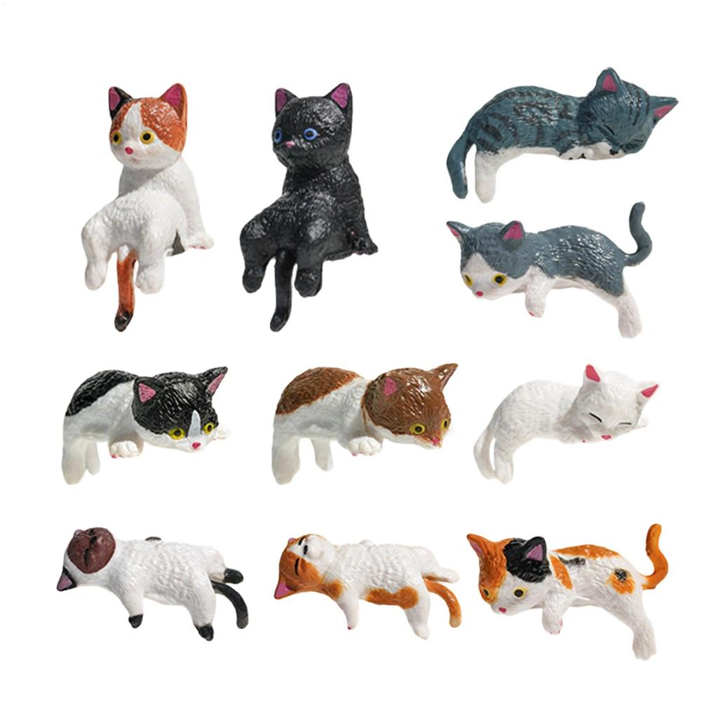 10Pcs Cute Kitten Decoration Creative Sleeping Cat Doll Home Ornaments Toys Cat Car Landscape Decoration Adorable Gifts