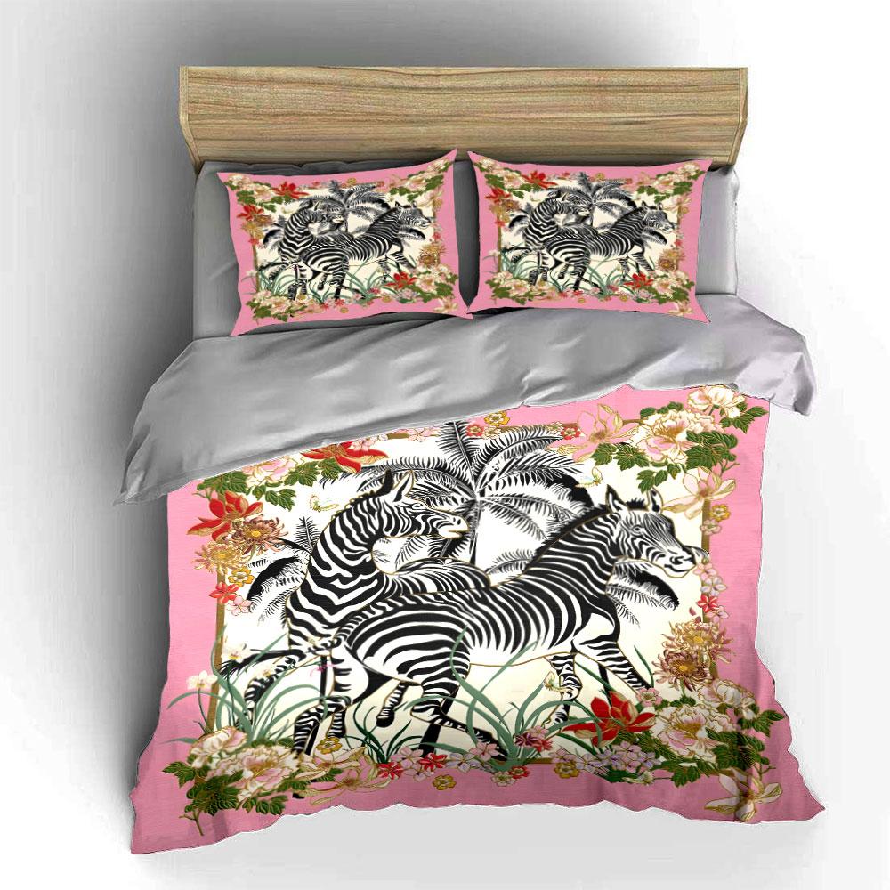 Zebras with Floral Background Bedding Set for Kids Luxury Gift 3pcs Digital Print Comforter Set Soft Comfortable Breathable