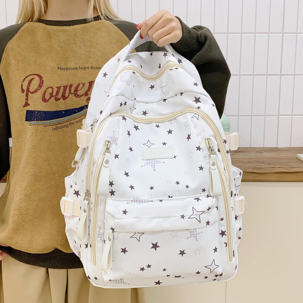Schulrucksack Last reduzieren Mittelschüler Schulrucksack Mädchen Oberstufe College-Student Große Kapazität Sternenrucksack Leicht 11 Zoll