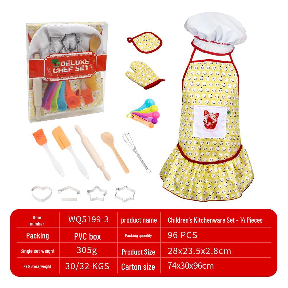 Kids' Pretend Play Kitchen Set: Cooking Utensils, Baking Tools, Apron & Chef Hat for Girls