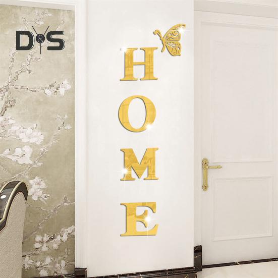 Mirror Home Letter Signs Acrylic Wall Stickers Letters Reflective Wall Decals for Living Room Bedroom Kitchen