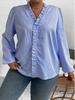 European Striped V-Neck Ruffle Long Sleeve Shirt - Plus Size, Casual, Spring/Summer Women's Fashion