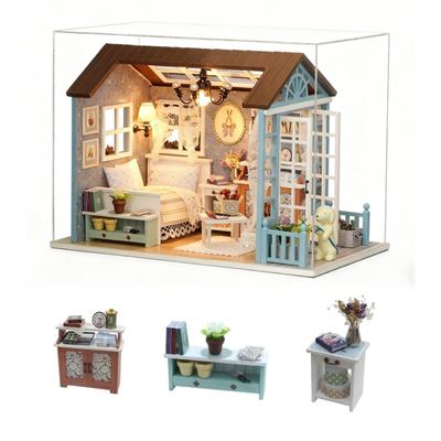 CUTEROOM Kit de Casa de Bonecas de Madeira DIY em Miniatura com Música, LED e Prova de Poeira, Miniatura Artesanal, Presente Criativo, Móveis Retro Americanos, Caixa, Luzes,