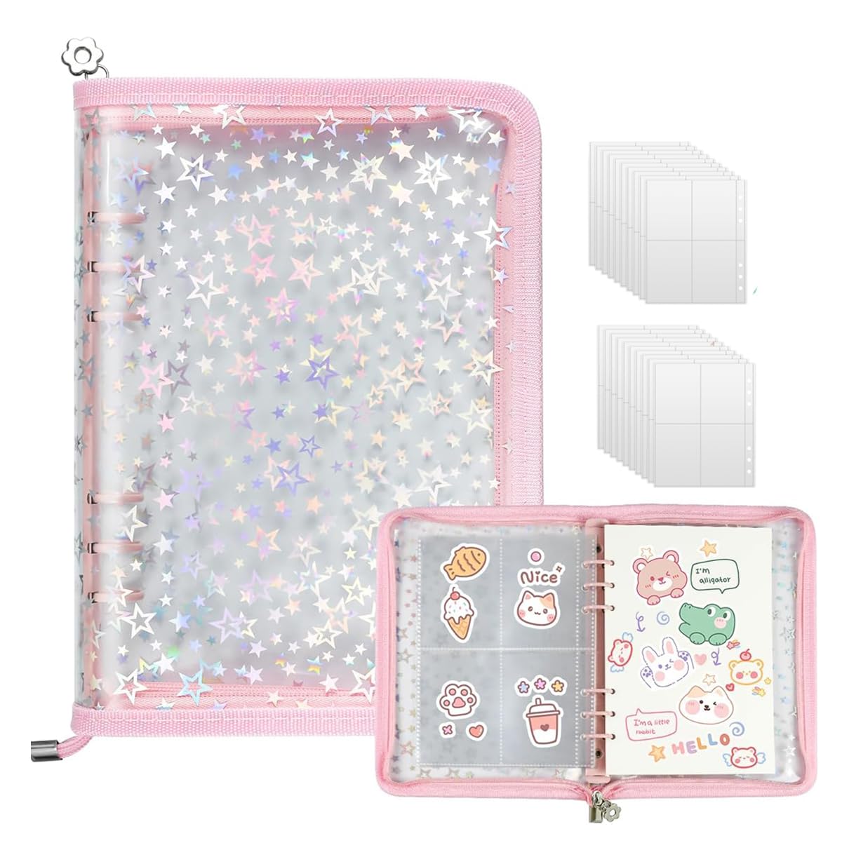 

Large A5 size transparent sticker binder with star perfect for Features removable clear Ideal for and displaying Includes 20 transparent Pink pattern, розовый