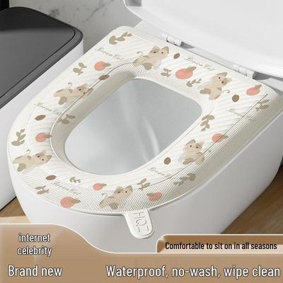 EVA Waterproof Washable Toilet Seat Cushion - Antibacterial, Universal for All Seasons, Adhesive, Cute Design.