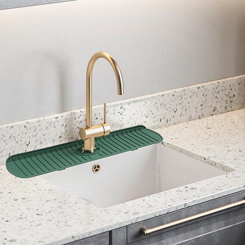 1pc Green Silicone Mat Sink Faucet Mat Splashproof Mat Sink Draining Pad Faucet Countertop Dish Drying Mat For Kitchen Bathroom