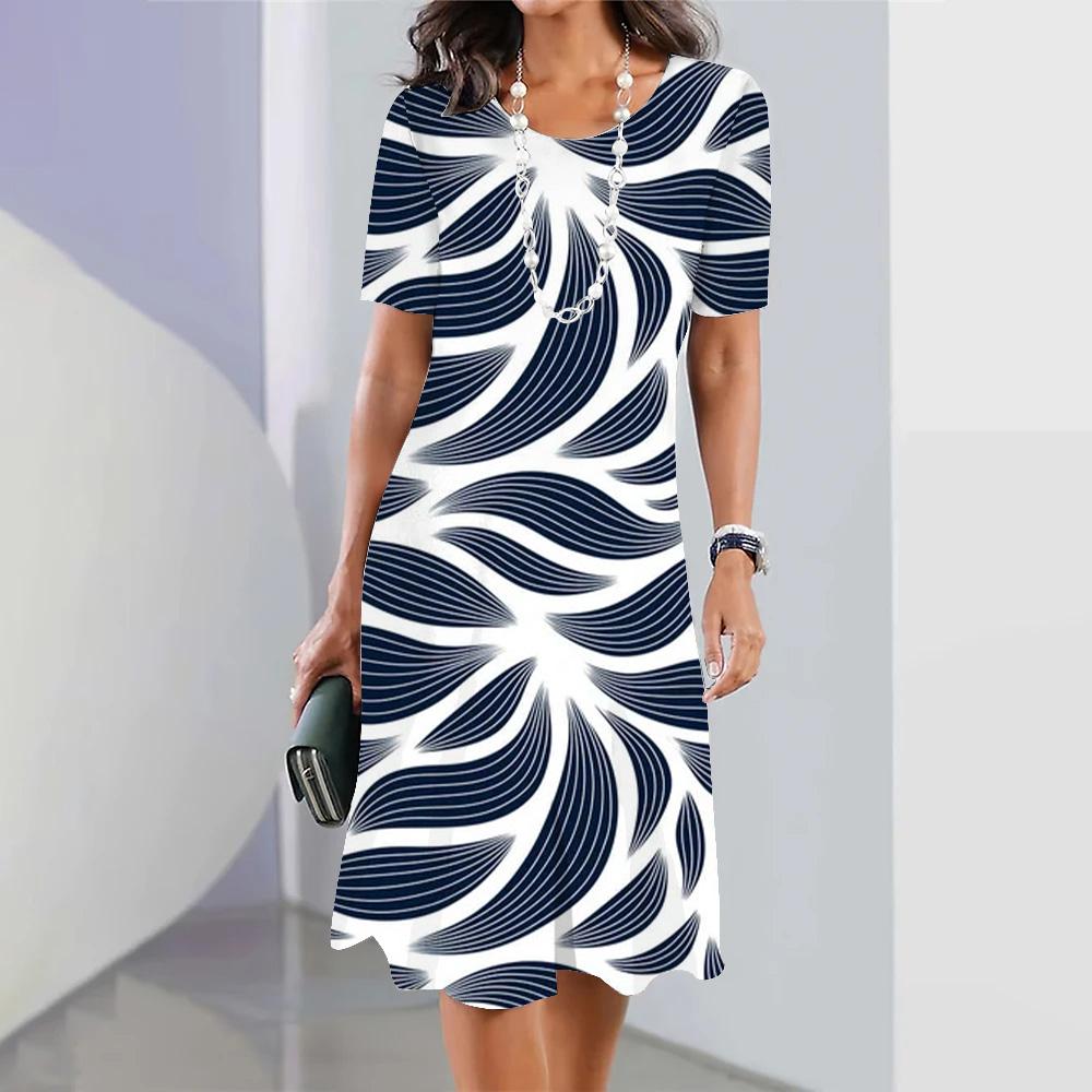 2026 Summer Fashion Personality Printing O-neck Short-sleeved Loose Dress Female Sexy Party Dress