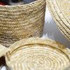 Woven Straw Storage Baskets with Lid Rattan Snack Container Multipurpose Bins Laundry Toys Organizer Household Folding Straw Box