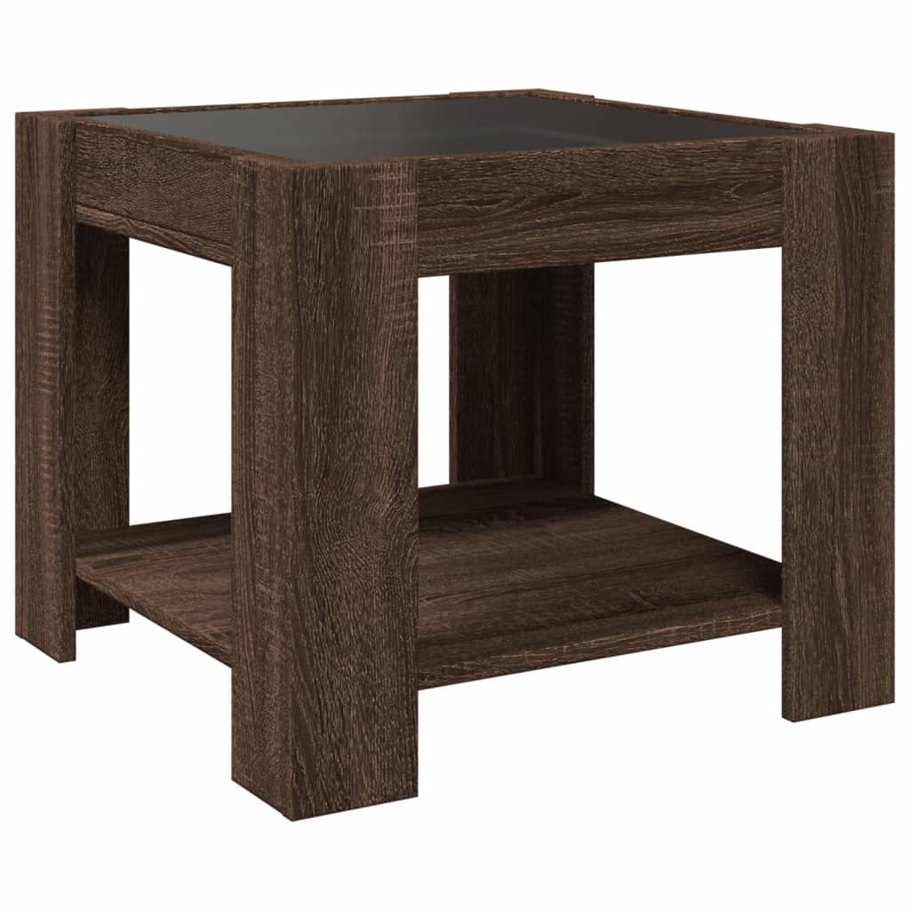 LED Coffee Table Brown Oak Effect 53 x 53 x 45 cm Engineered Wood
