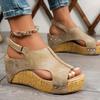 Women's Solid Color Platform Sandals, Platform Slip On Soft Sole Studded Shoes, Summer Wedge Side Cut Out Women Sandals