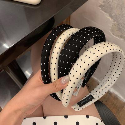 2024 Korean Polka Dot Black & White Wide-Brim Women's Headband for Face Washing