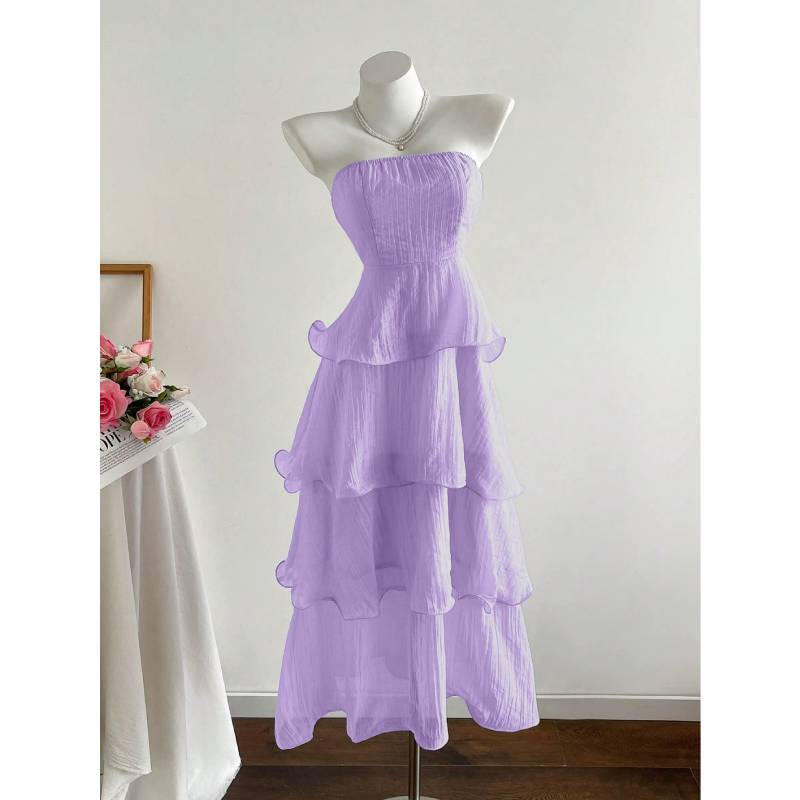 Summer Knit Dress With Ruffled Hem And High Waist For Women