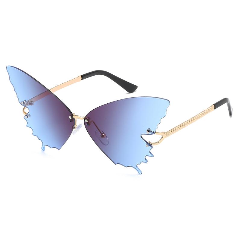 Oversized Butterfly Rimless Sunglasses Women Brand Steampunk Metal Punk Sun Glasses Vintage Gradient Ocean Lens Eyewear