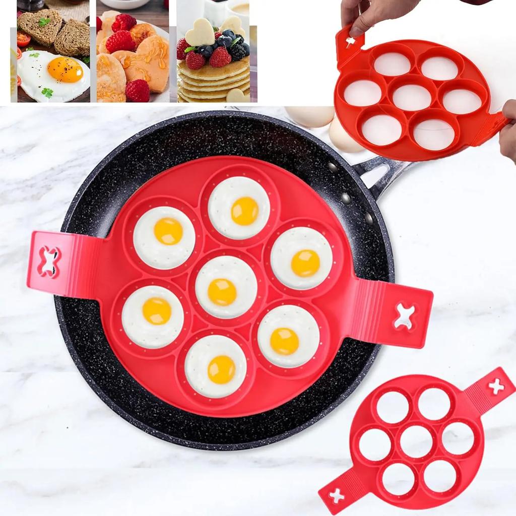 2pcs Flip N Cook Silicone Pancake Mold Flip and Cook Mini Pancake Makers with Brush Egg Mold for Breakfast Reusable Baking Tools