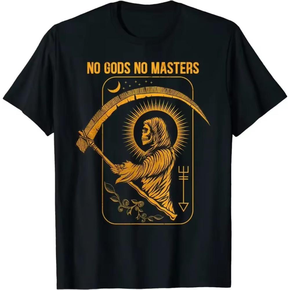 No Gods No Masters Satanic Evil  Tarot Death Satan T-Shirt