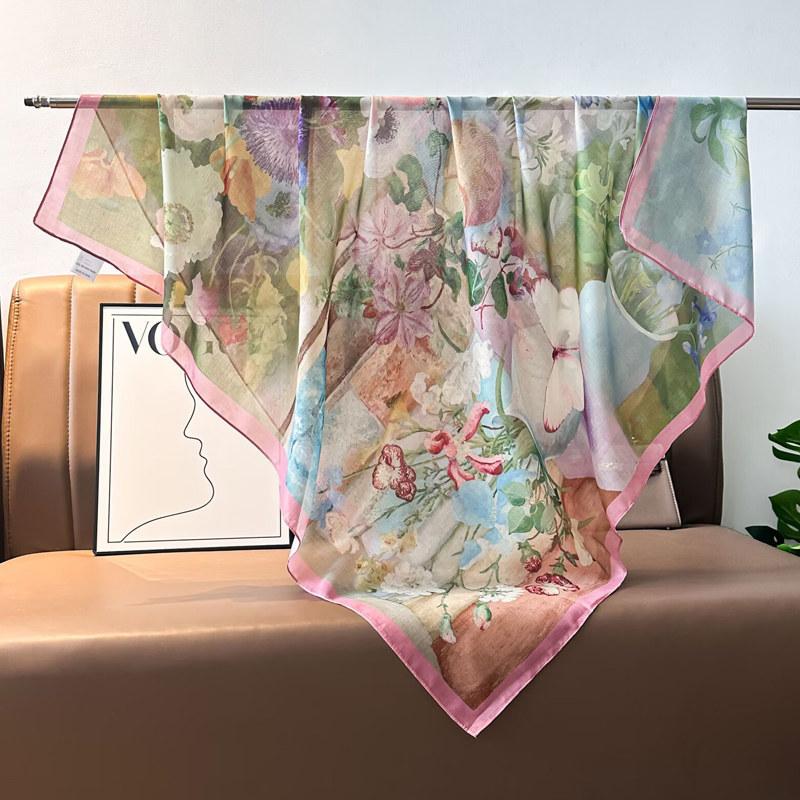 French retro ethnic style 111 imitation silk scarf large square scarf with shawl beach towel for women in spring and autumn