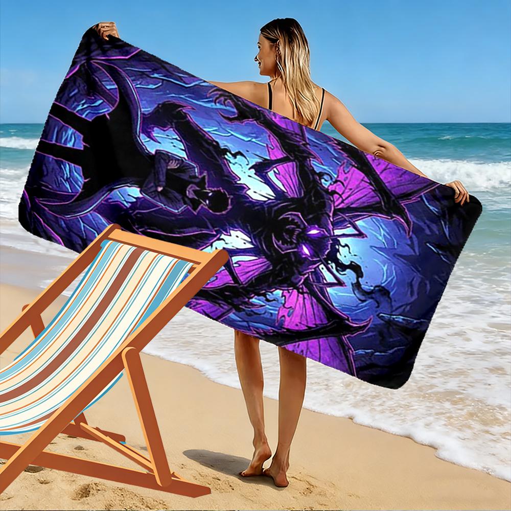 Dark Figure with Purple Monster Artwork Beach Towel Quick-drying for Travel Outdoor Sports Jogging Beach and Swimming