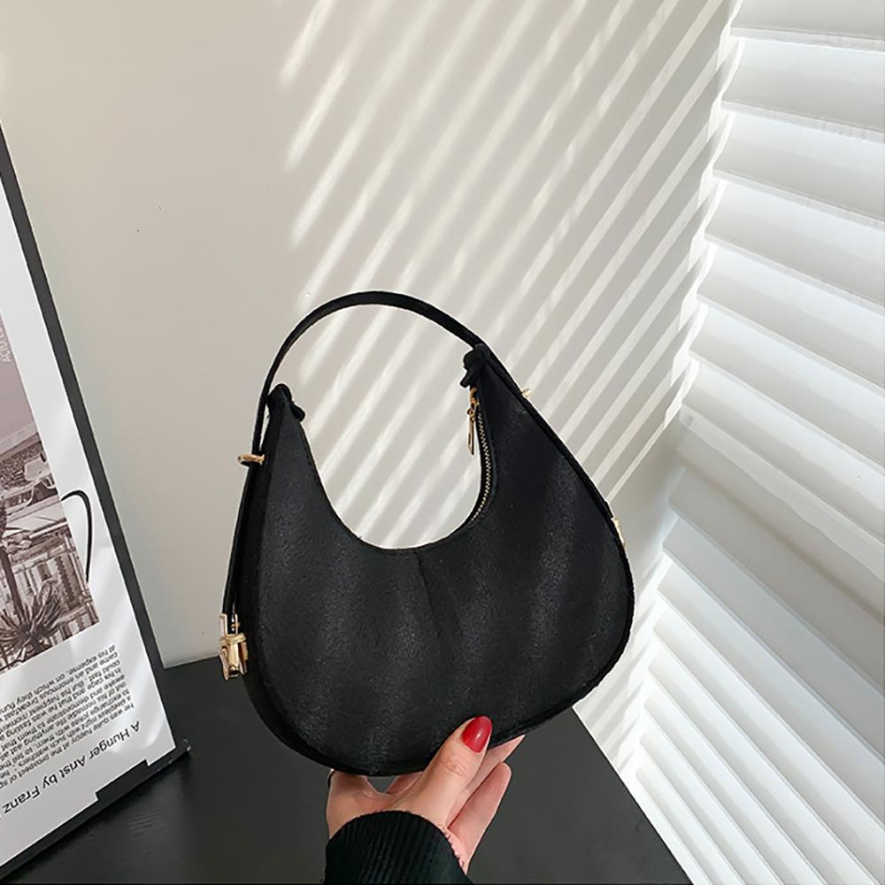 Fashi Felt Cloth Pattern Shoulder Bags For Women Small Handle Underarm Bag Clutch Luxury Solid Color Female Handbag With Purse