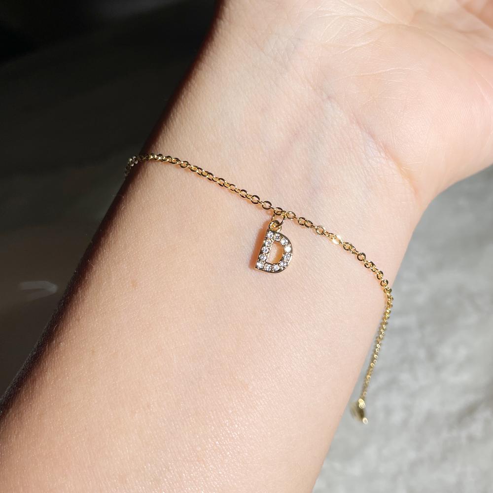 Classic Pave Zirconia A-Z Letter Bracelet Women Fashion 26 Initials Stainless Steel Chain Charm Bracelet For Women Jewelry Gift