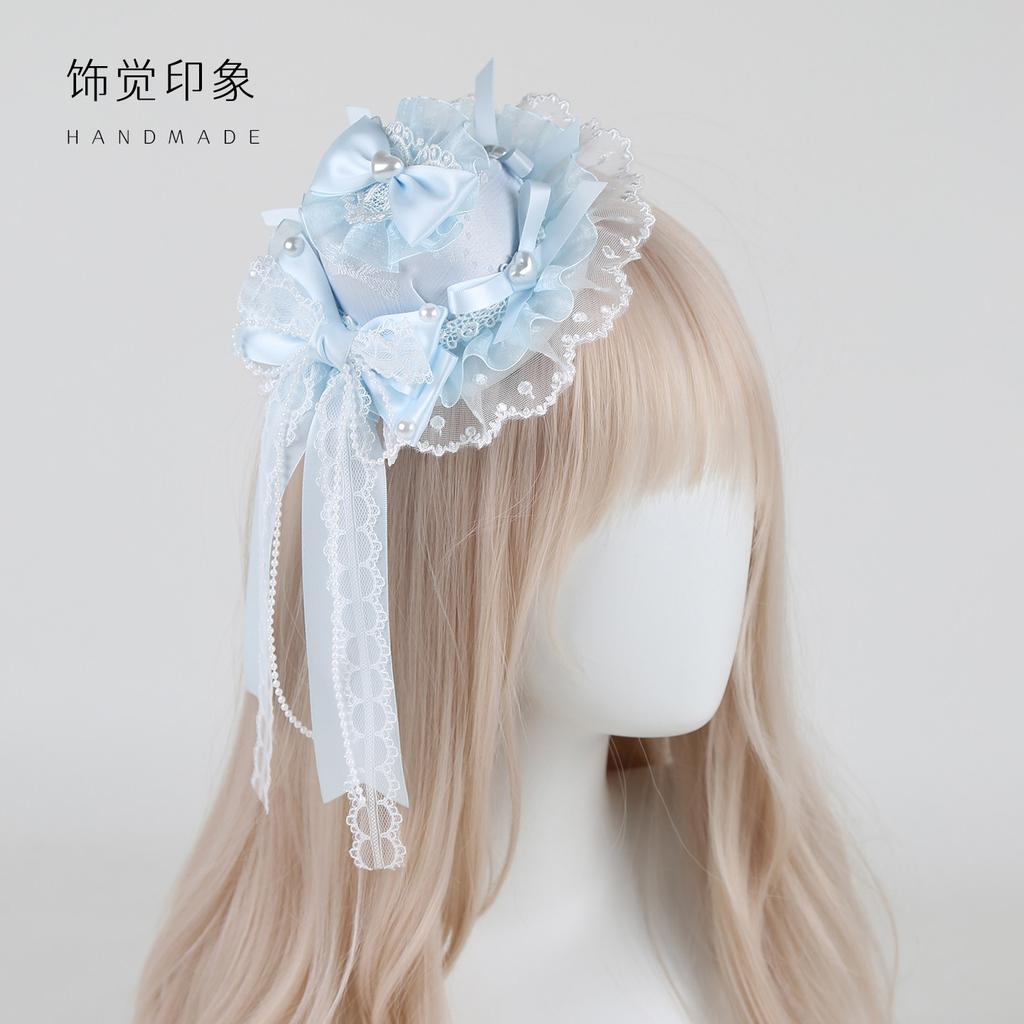KC Headband Top Hat Hand Sleeve Lolita Jewelry Lolita Small Light Blue Lace Headband