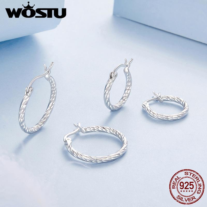 WOSTU Mulit size 925 Sterling Silver Big Hoop Earrings For Women Round Circle Loop Gift Wedding Party Simple Ear Hoops Pendients