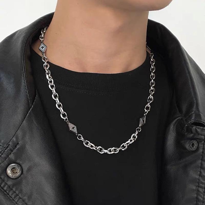 Men's Durable Titanium Steel Cuban Chain Necklace with Zircon Pendant