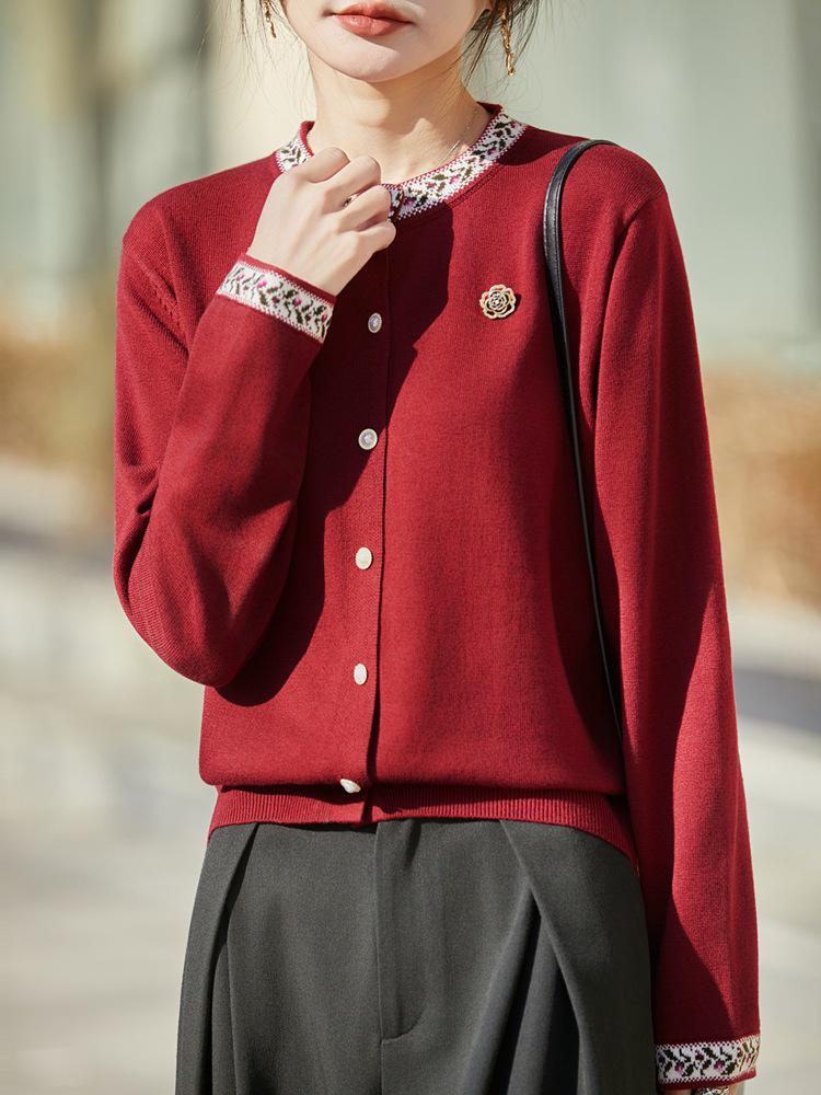French Fashion Jacquard Wool Knit Cardigan - Women's Slimming Autumn/Winter Sweater Coat