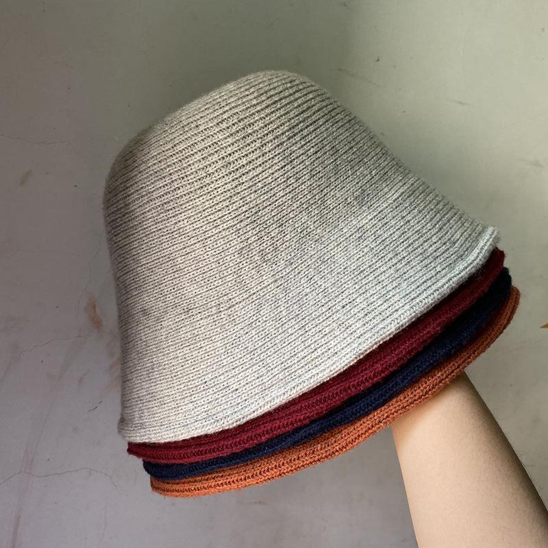 

Korean Knit Bucket Hat for Women, Thick Thermal Fashion Beanie Cap, Solid Color Japanese Style Viral Flattering Casual Daily 56-58cm