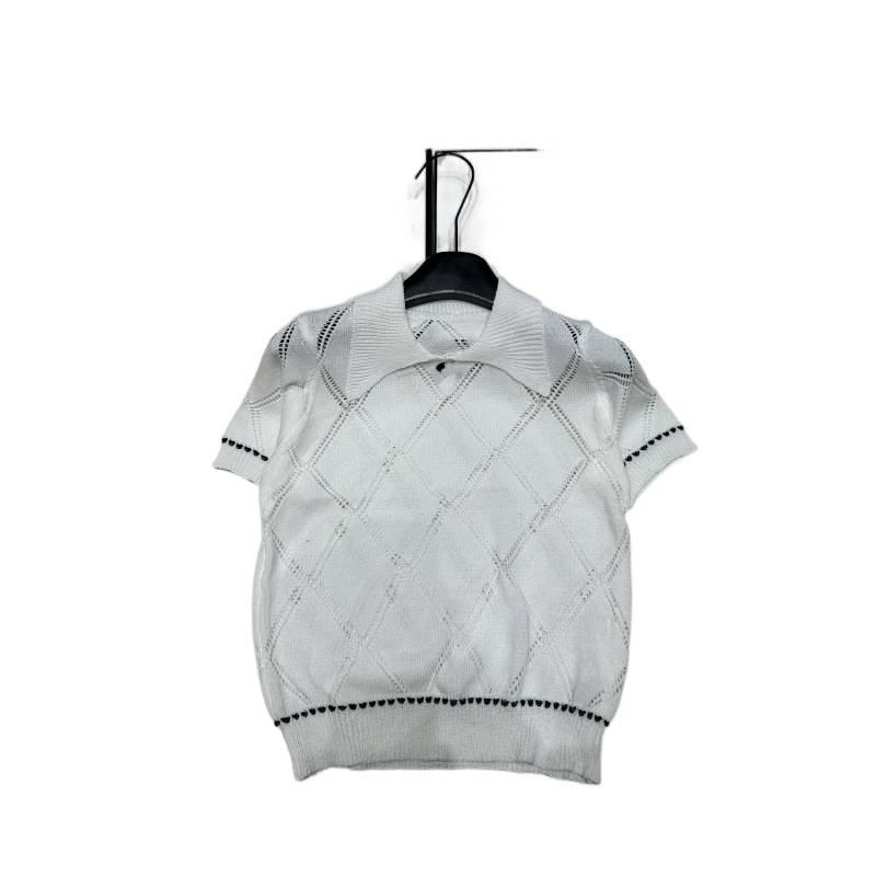 European-Style Luxury Diamond Pattern Knit Top with Lapel - 2026 Summer Arrival