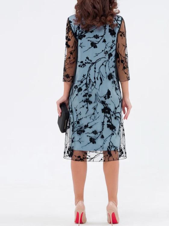 Best-Selling New Flocked Round Neck 7/8 Sleeve Slimming Dress