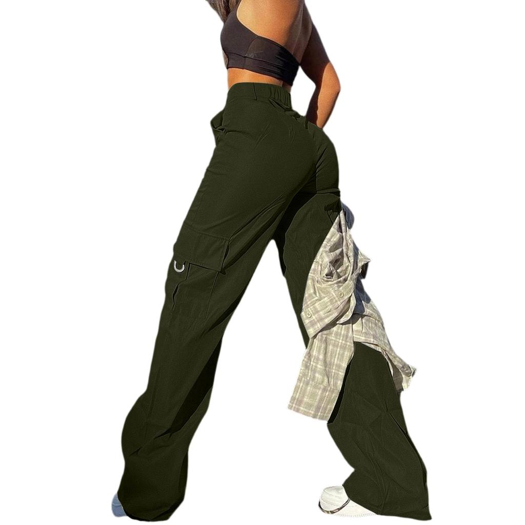 Women's Casual Lightweight Hiking Pants High Waist Beltless Straight Leg Loose 4 Pockets  Cargo Pants