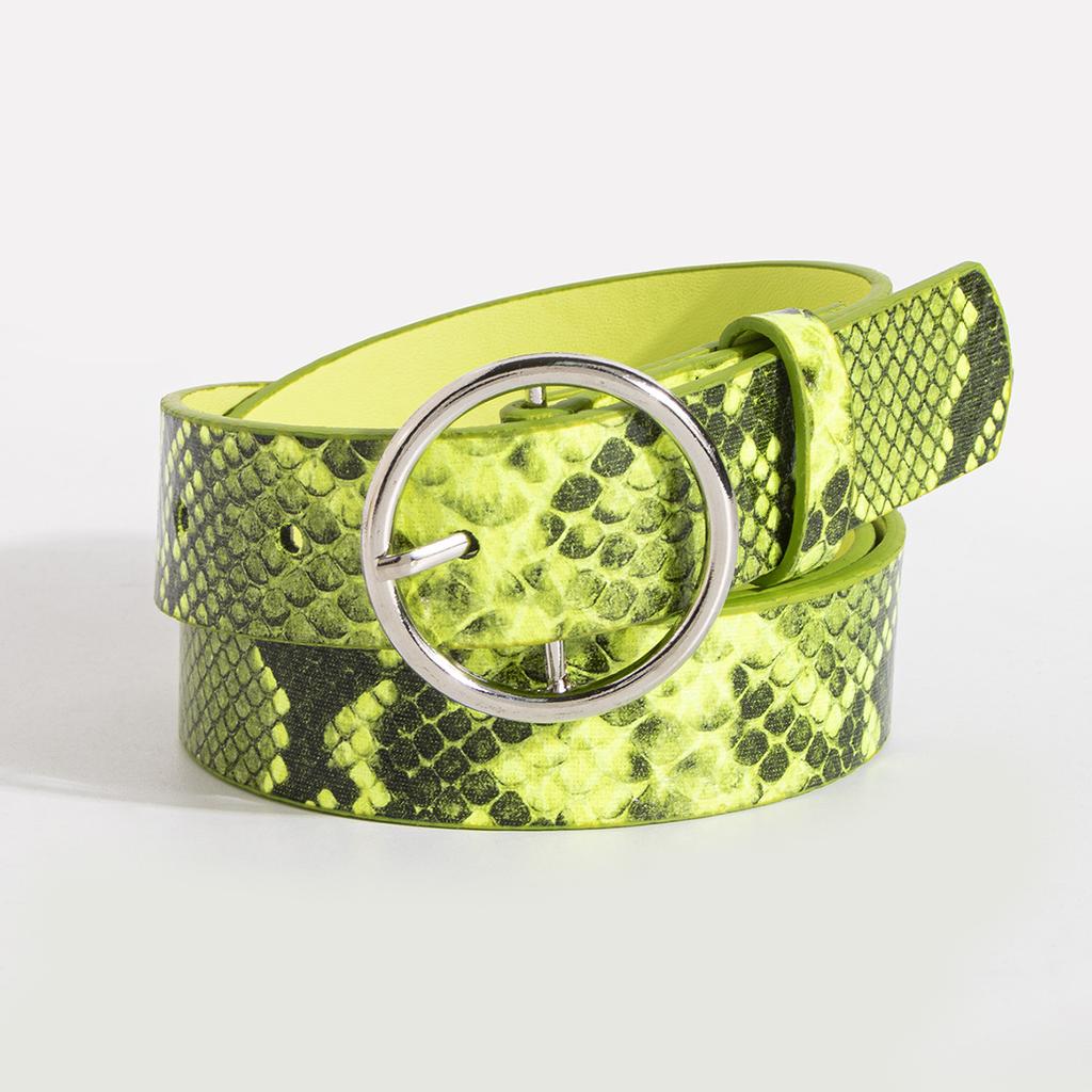 Young Fluorescent Color Snake Pattern Round Buckle Summer Casual Fashion European and American Women Belt Women Belt