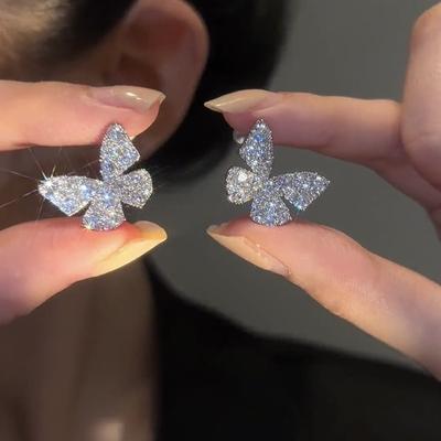 New Fashion Trend Unique Design Elegant Exquisite Light Luxury Zircon Butterfly Earrings Female Jewelry Party Gift