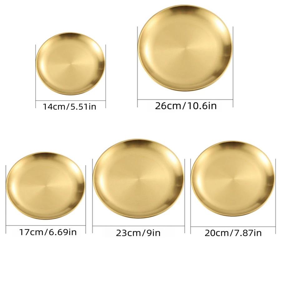 Stainless Steel Metal Dining Disc Round Bone Spitting Dish High Quality Shallow Tray Gold Silver Fruit Meat Tableware