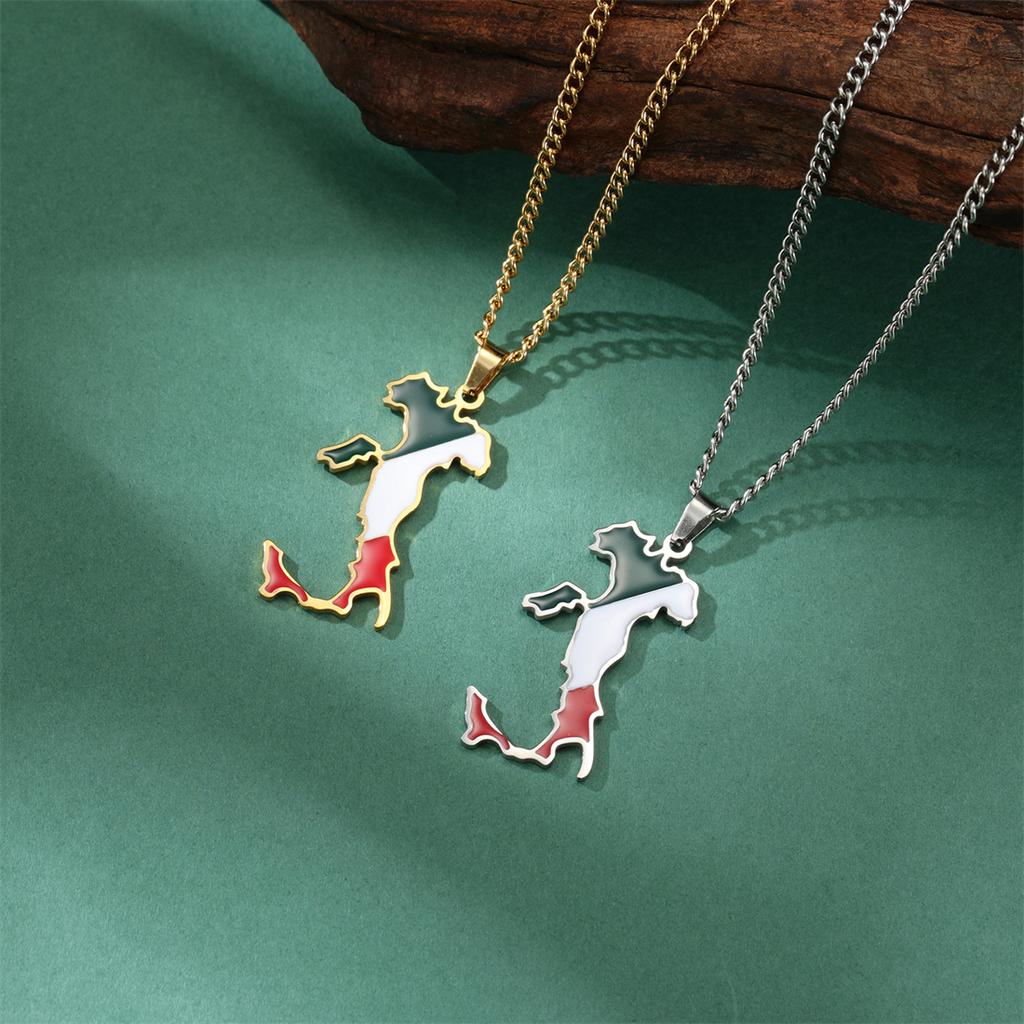 Collana Ciondolo Mappa Italia Bandiera Smalto Donna Acciaio Inossidabile Colore Oro Argento Nuovo Fascino Gioielli Patriottici Italiani Regali