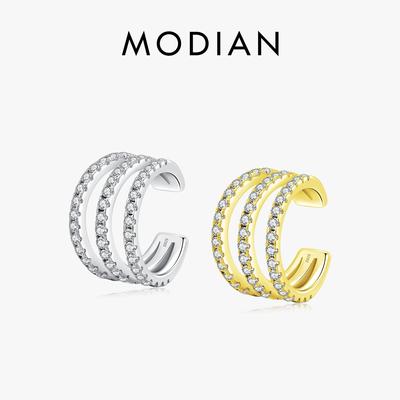 MODIAN 1PCS Multi Layer Sparkling Zirconia Ear Cuff 925 Sterling Silver Trendy Clip Earrings For Women Girls Fine Jewelry Gift