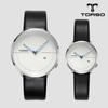 Toleuso T77L-Slbk Silent Two-Hands Simply Date Couple Watch Men'S & Women'S Leather Watch