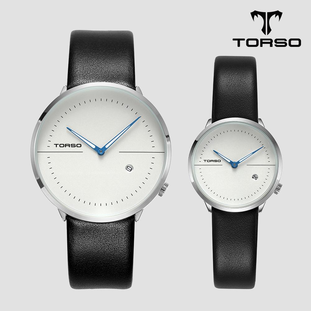 Toleuso T77L-Slbk Silent Two-Hands Simply Date Couple Watch Men'S & Women'S Leather Watch