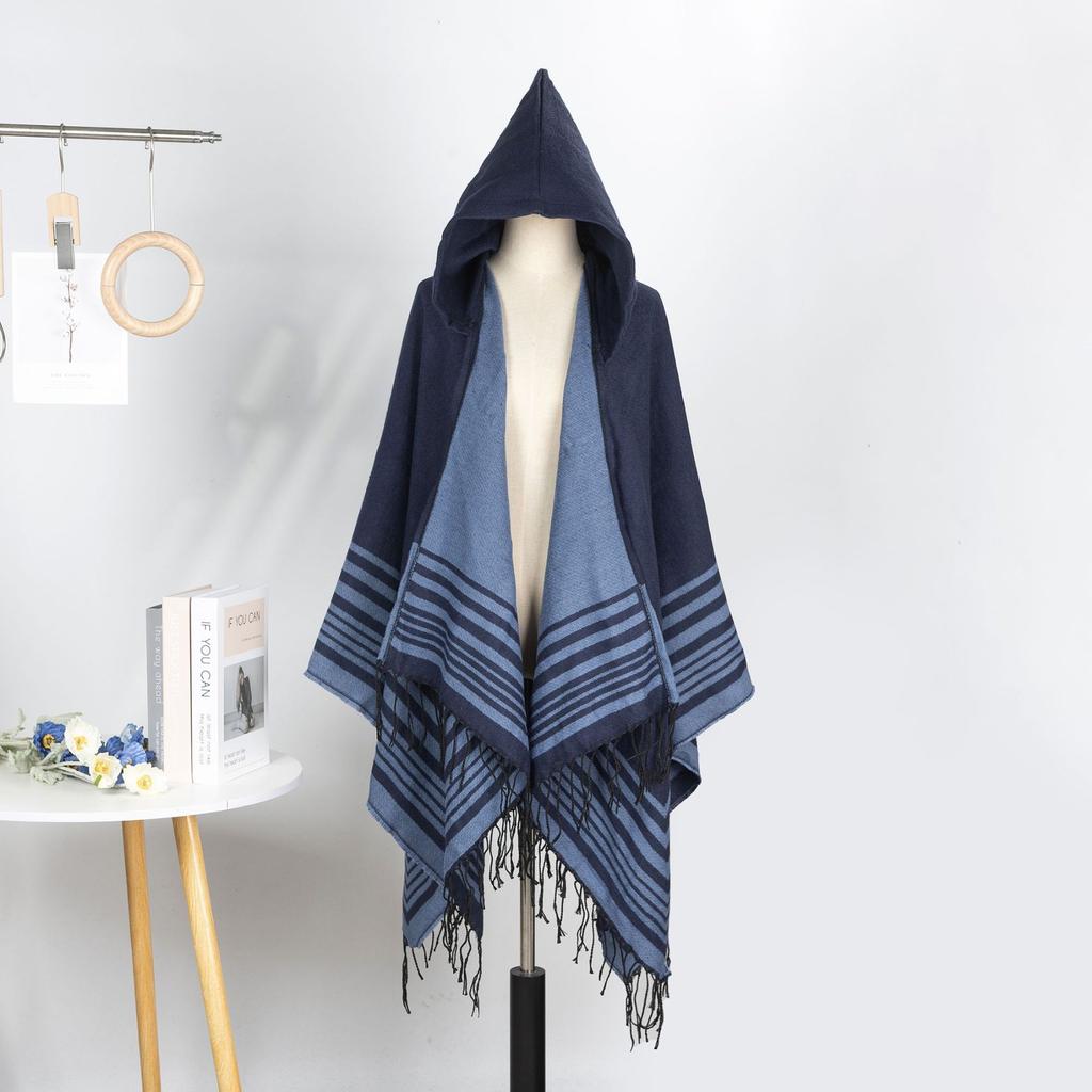 Striped Tassel Shawl Women'S Simple Leisure Travel Photo Scarf Comfortable Indoor Cold Scarf Cape