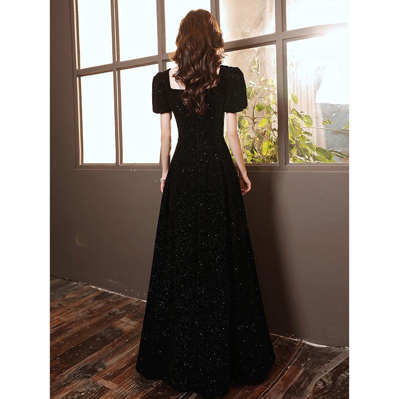 Black evening dress women's 1011 new summer banquet temperament socialite French annual meeting art test host dress
