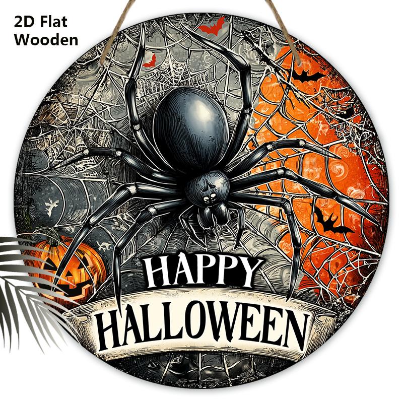 Happy Halloween Wooden Sign with Black Spider Pattern - Unique Figurine Ornaments - Ideal for Front Door, Yard, Porch, Room Decor