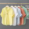 Camicia e camicetta ampia a maniche corte, rosa tinta unita, con scollo a V, casual, monopetto, primaverile, semplice, oversize