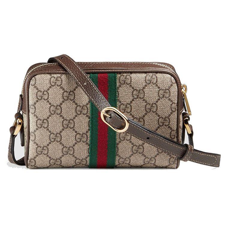 Gucci GG Supreme Canvas Web Strap Mini Crossbody Camera Bag With Gold Hardware For Unisex Daily Use